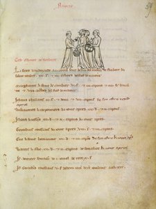 Ms 1175 f.59r kvinner kjøper egg, fra Vieil Rentier dAudenarde, 1291-1302 av French School