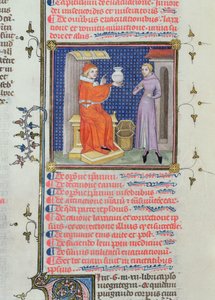 Ms 126 fol.200v En lege som utfører en urinanalyse, fra et manuskript av Rhazes (Ibn Zakariya) (860-c.923) av French School