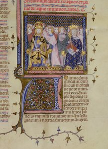 Ms 13. fol 232 Kroningen av Ludvig IX (121415-70) og sannsynligvis av Fredrik II (1194-1250), fra en psalter av Pierre Lombard, tidlig på 1400-tallet av French School