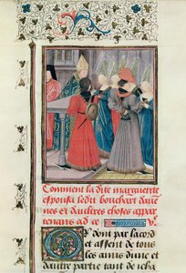 Ms 149 t.3 fol.149 Marguerite de Constantinoples ekteskap med Bouchard dAvesnes i 1212 av French School