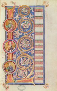 Ms 14 fol.23 Historikert initial L med medaljonger, fra en evangelist av French School