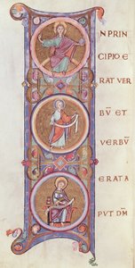 Ms 14 fol.60v Historikert initial I som viser begynnelsen av Johannesevangeliet av French School