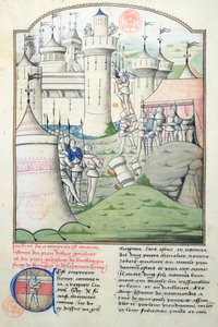 Ms 1560 Capture of Jerusalem i 1099 av Godfrey de Bouillon og korsfarerne under det første korstoget, miniatyr fra Fleur des Histoires av French School