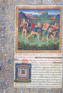 Fru 1581 f. 071 Illustrasjon fra bok IV (From the Rejection of that Generation to the Death of Moses), kapittel 1 av jødenes antikviteter (Antiquitates Judaicae) av Flavius Josephus - Fight of av French School