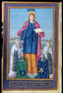Ms 1847 skildring av St. Genevieve, fra et manuskript om transport av hennes relikvieskrin, 1594 av French School