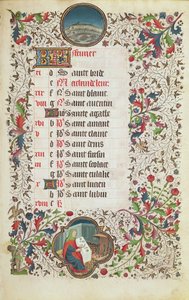 Fru 19. februar: Fiskene og en mann fester, fra en timebok, tidlig på 1400-tallet av French School