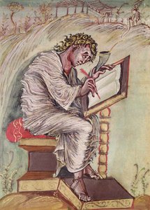 Ms 1 fol.18v St. Matteus, fra Ebbo-evangeliene, ca. 816-835 av French School