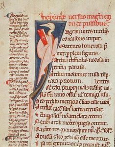 Ms 2046 fol.438 En fugl som holder en bok av Gilles de Corbeil (1165-1222) fra 