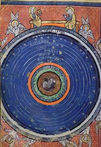 Ms 2200 f.115v. Verden, ifølge Aristoteles, miniatyr fra De Philosophia Mundi av Guillaume de Conches (1100-54) 1276-77 av French School