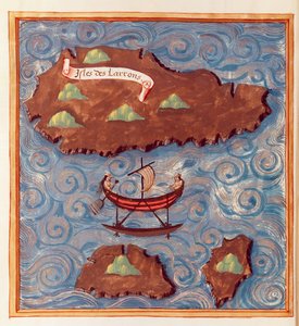 Ms 24224 Fol.20v Kart over Ladrones-øyene, fra en beretning om reisen til Ferdinand Magellan