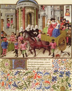 Ms 2617 Theseus gjør et triumferende inntog i Athen, fra La Teseida, av Giovanni Boccaccio (1313-75) 1340-41 av French School