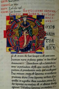 Ms 2 fol.8 Historikert initial O som viser en visdomsfigur, fra St. Benigne-bibelen av French School