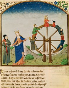 Ms 3045 fol.22v Boethius with the Wheel of Fortune, fra The Consolation of Philosophy, oversatt av Jean de Meung av French School