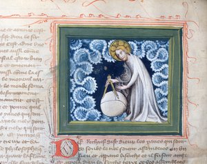 Ms 313 Gud skaper verden, miniatyr fra Bible des Grands Augustins, 1494