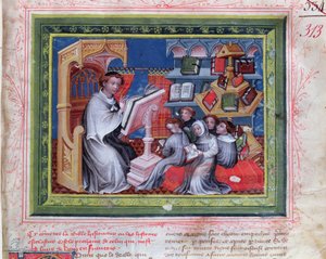 Ms 313 School Scene, fra Bible des Grands Augustins, 1494 av French School