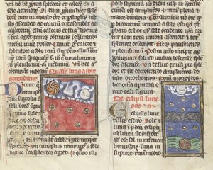 Ms 320 Fol.197r Måneformørkelse og planetenes bevegelser, fra 'De Natura rerum' av Thomas van Cantimpre (1201-72) (vellum) av French School