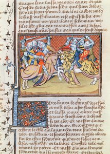 Ms 3479 t.1 fol.539 Når hestene kolliderer, fra Livre de Messire Lancelot du Lac av French School