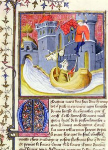 Ms 3480 Knight rømmer fra et slott med hjelp av en dame, fra Livre de Messire Lancelot du Lac av French School