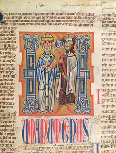 Ms 354 fol.9 Miniatyr av en biskop og konge fra Decretum Gratiani, 1300-tallet av French School