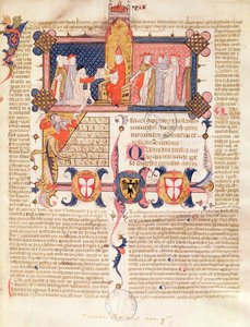 Ms 371 f.1 Jean Andre presenterer sitt arbeid for pave Clemens V (ca. 1260-1314) av French School