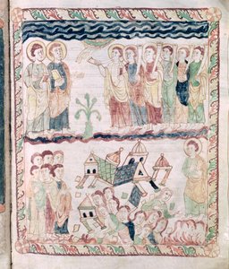 Ms 386 fol.25r Angels with Trumpets and the Earth Shaking, fra St. John Apocalypse av French School