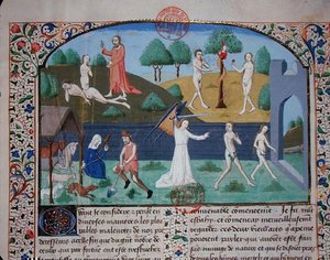 Ms 3878 The Creation of Eva, The Temptation and the Expulsion of Adam and Eva, fra 