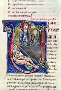 Ms 3 Historiert initial V eller U som viser profetien til Jesaja, fra Bibelen til St. Sulpicius av Bourges av French School