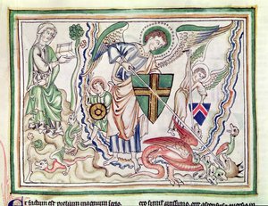 Ms 422 fol.47v St. Michael dreper dragen, fra en apokalypse av French School