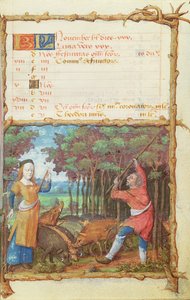 Ms 438 The Month of November: Gathering Acorns, from a Book of Hours, 1490 av French School