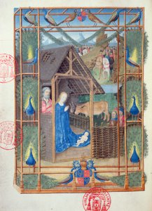 Ms 473 The Nativity with Peacocks, miniatyr fra Heures de Charles de France, ca. 1466-69 av French School