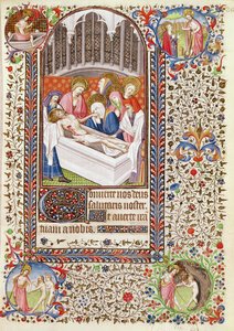Ms 547 fol.36 Entombment of Christ, fra en timebok brukt av en kvinne fra Poitiers av French School