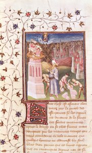 Ms 55 t f.111v Nimrod overvåker byggingen av Babelstårnet, fra La Cite de Dieu av St. Augustine, oversatt av Raoul de Presles (1316-82) ca. 1400-50 av French School