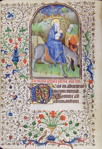 Ms 66 f.55v The Flight into Egypt, from a Book of Hours, Amiens av French School