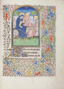 Ms 69 f.64r The Flight of the Holy Family, fra Besancons timebok av French School