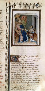 Ms 814 f.125r Bertrand du Guesclin (1320-80) riddet av kongen, fra Histoire de Du Guesclin av French School