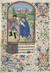 Ms Euing 4 f.55r The Flight into Egypt, from Glasgow Hours, ca.1450-60 av French School