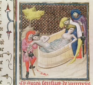 Ms Fr 12420 Paulina Dying With Seneca, fra De Claris Mulieribus, av Giovanni Boccaccio (1313-75) av French School