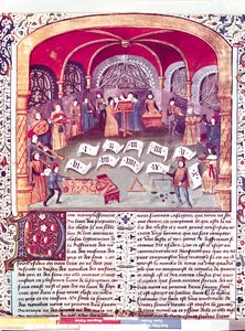 Ms Fr 22532 fol.336 Konsert, fra Des Proprietez des Choses av Barthelemy lAnglais av French School