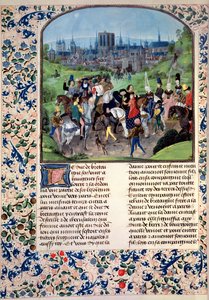 Ms Fr 2645 fol.321v Innreise av unge Ludvig II av Anjou til Paris, fra Froissarts Chronicle av French School