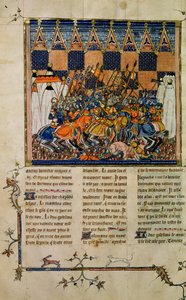 Fr. Fr. 352 fol. 49v Battle scene, fra biografien til Godefroi de Bouillon, A History of Western Saints av French School