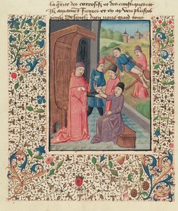 Ms Fr 396 fol.80v En lege som behandler brudd, fra La Grande Chirurgie av Guy de Chauliac av French School