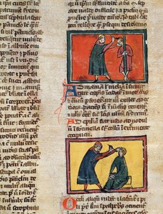 Ms H 89 fol.3 Leger som behandler syke, fra en utgave av Book of Surgery av Rogier de Salerne av French School