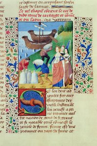 Hunter 208 f.67r Dido går ombord på Sychaeus Treasure, fra The Fall of Princes, av Giovanni Boccaccio (1313-75) 1472 av French School