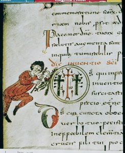 Ms Lat 1248 fol.76v Historikert initial O, fra Sacramentary of Gellone av French School
