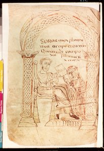 Ms Lat 13396 Fol.1 Isidore tilbyr sitt verk til sin søster Florentina, fra De Catholic Faith fra Det gamle og nye testamente mot jødene av Isidore av Sevilla (ca. 560-636) ca. 800 av French School
