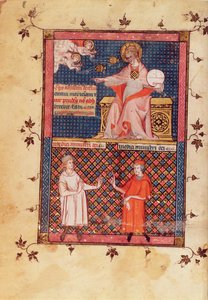 Ms Lat 14023 fol.1v Gud skaper medisin og gir kunnskap til legene, fra Medisinkanon av Avicenna (Ibn Sina) (980-1037) oversatt av Gerard de Cremone (1114087) ca.1320 av French School