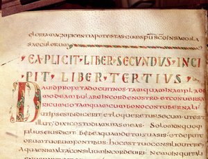 Ms Lat 1732 Fol.67v Historikert initial D, fra et verk av Saint Ambroise (340-396) av French School