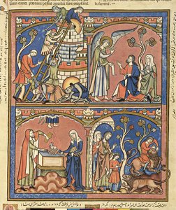 Ms M 638 fol.14r Abimelech og Samson, fra Morgan Picture Bible, ca. 1244-54 av French School