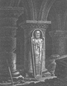 Mummi av Henri IV (1553-1610), konge av Frankrike, gravd opp av de revolusjonære, ved basilikaen Saint-Denis, 14.-25. oktober 1793 av French School