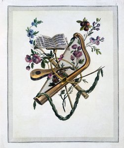 Musikkinstrumenter, fra en bok med graverte plater av Oppenords design, utgitt 1745rn av French School